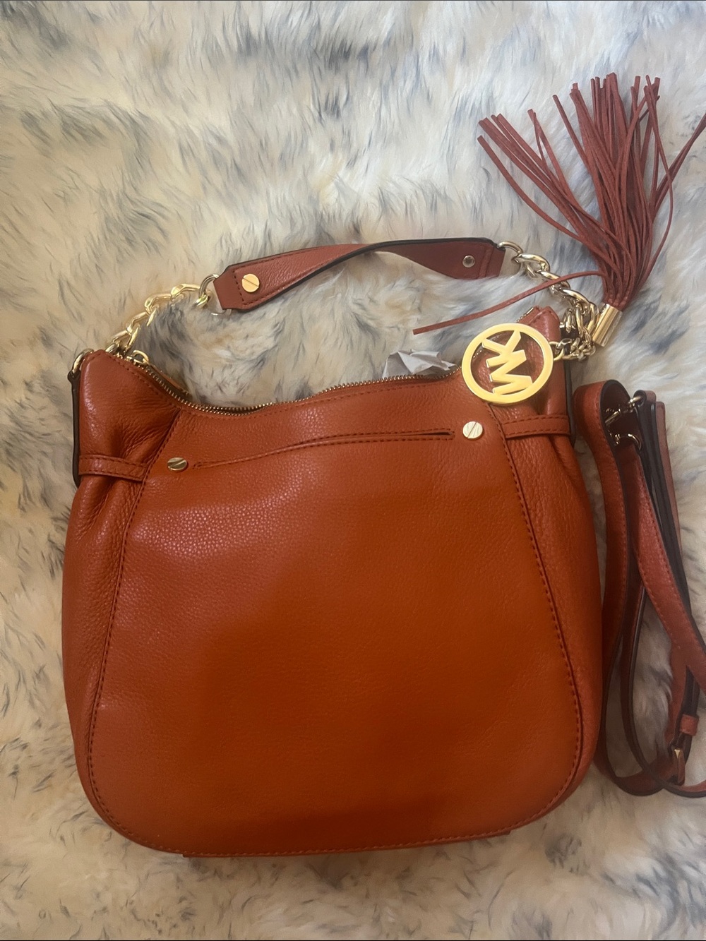 NEW Michael Kors Leather Hobo Bag in Rust Orange with Gold Hardware